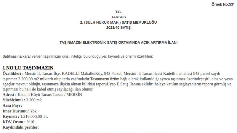 Satılık Tarla - Mersin Tarsus
