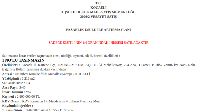 Arsa/Arazi - KOCAELİ KARTEPE - 5,22 m²