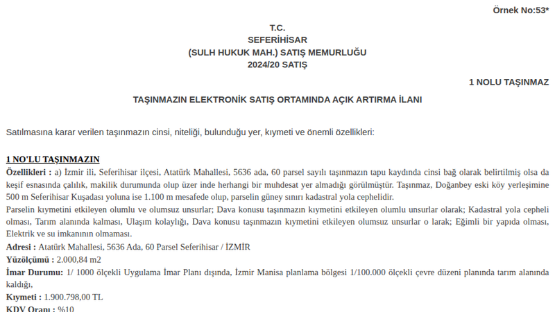 Arsa/Arazi - İZMİR SEFERİHİSAR