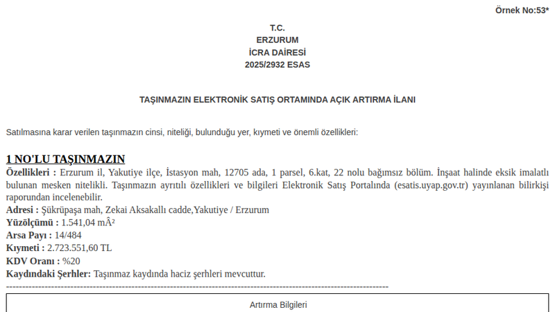 Konut - ERZURUM YAKUTİYE - 541,04 m²