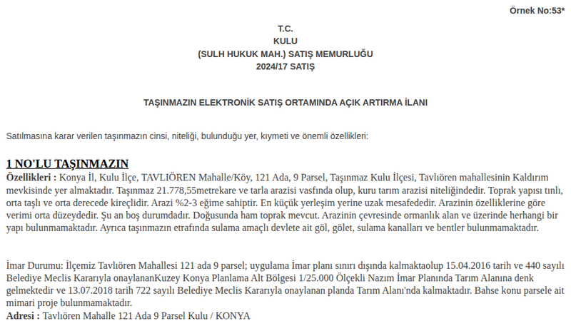 Arsa/Arazi - KONYA KULU - 778,55 m²