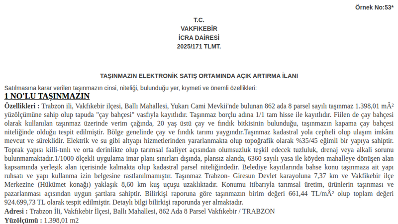 Arsa/Arazi - TRABZON VAKFIKEBİR - 398,01 m²