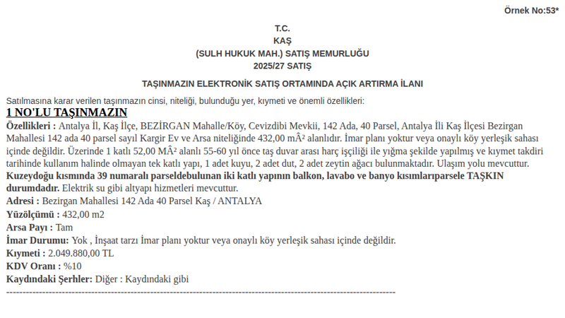 Arsa/Arazi - ANTALYA KAŞ - 432 m²