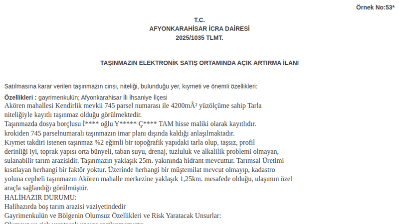 Arsa/Arazi - AFYONKARAHİSAR İHSANİYE - 4.200 m²