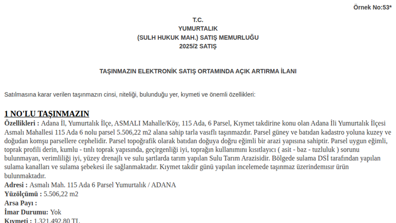 Arsa/Arazi - ADANA YUMURTALIK - 506,22 m²