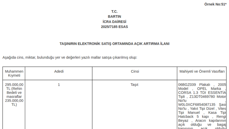 Otomobil - BARTIN MERKEZ
