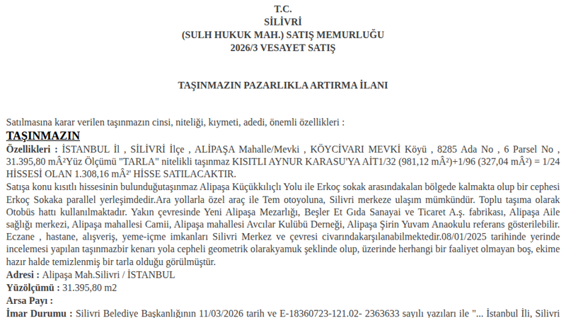 Arsa/Arazi - İSTANBUL SİLİVRİ - 981,12 m²