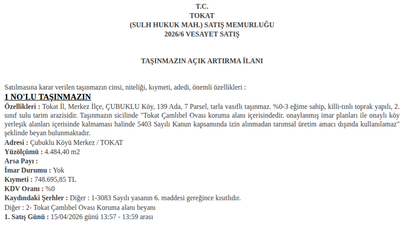 Arsa/Arazi - TOKAT MERKEZ - 484,40 m²