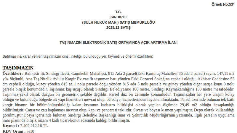 Konut - BALIKESİR SINDIRGI - 147,11 m²