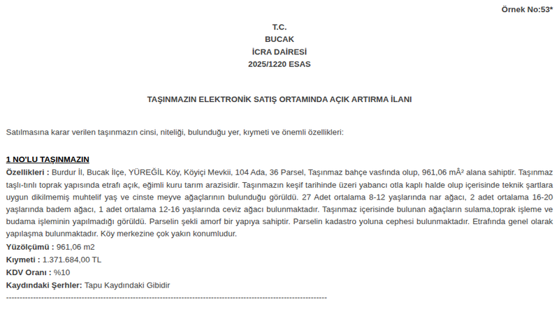 Arsa/Arazi - BURDUR BUCAK - 961,06 m²