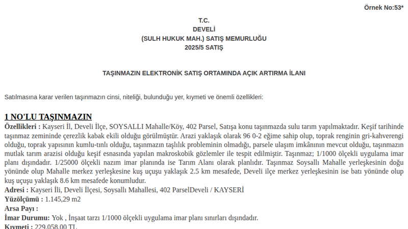 Arsa/Arazi - KAYSERİ DEVELİ - 145,29 m²