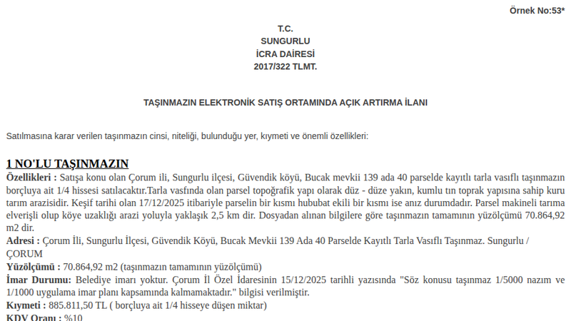 Arsa/Arazi - ÇORUM SUNGURLU - 864,92 m²