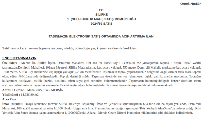 Satılık Tarla - Mersin Silifke
