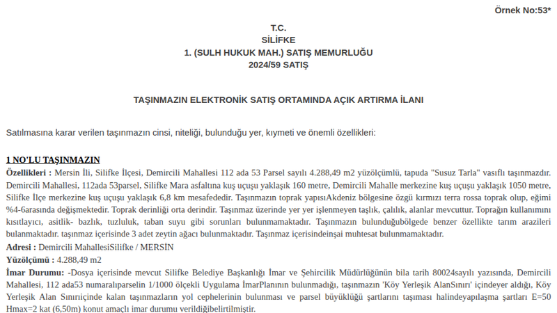 Satılık Tarla - Mersin Silifke