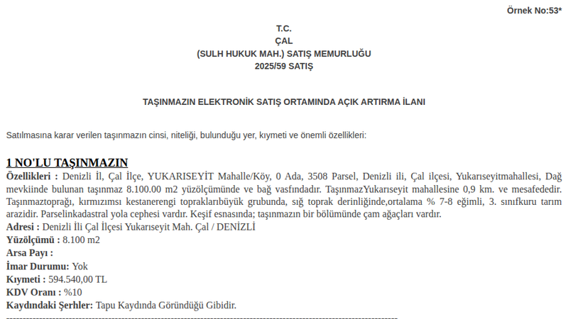 Arsa/Arazi - DENİZLİ ÇAL - 100 m²