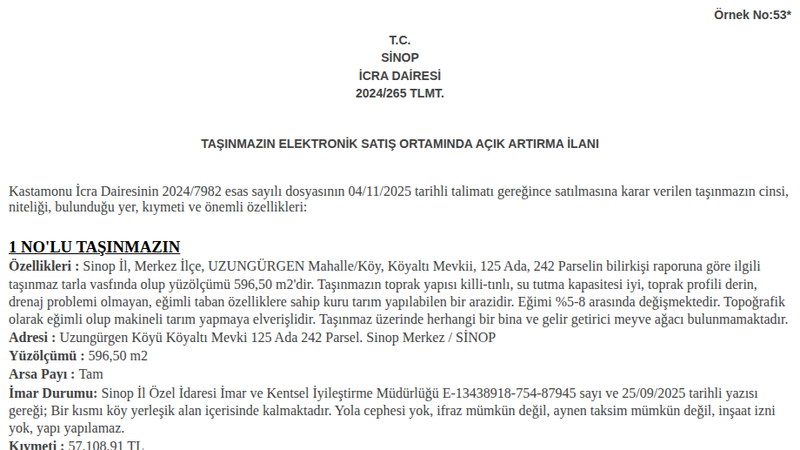 Arsa/Arazi - SİNOP MERKEZ - 596,50 m²