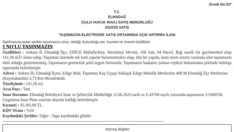 Arsa/Arazi - ANKARA ELMADAĞ - 141,58 m²