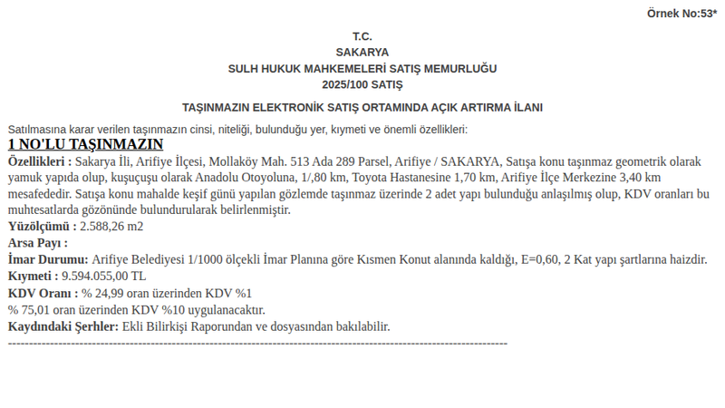Konut - SAKARYA ARİFİYE - 588,26 m²