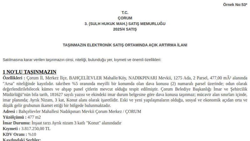 Satılık Konut - Çorum Merkez