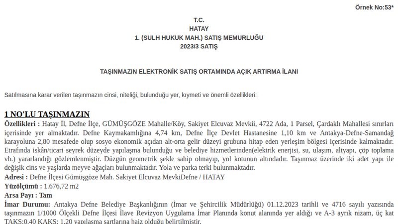 Arsa/Arazi - HATAY DEFNE - 676,72 m²