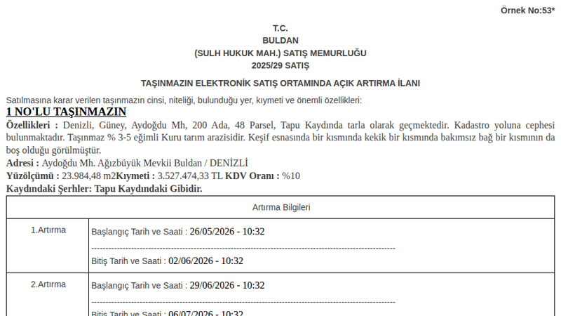 Arsa/Arazi - DENİZLİ BULDAN - 984,48 m²