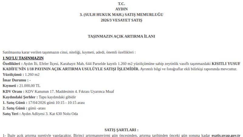 Arsa/Arazi - AYDIN EFELER