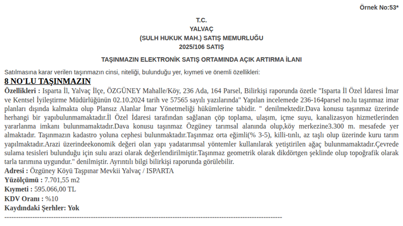 Arsa/Arazi - ISPARTA YALVAÇ - 701,55 m²