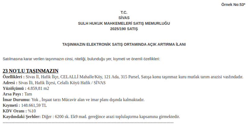 Arsa/Arazi - SİVAS HAFİK - 859,81 m²