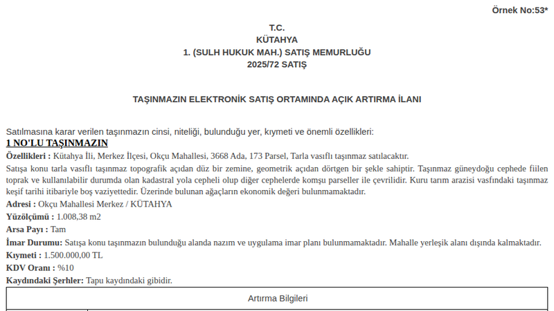 Arsa/Arazi - KÜTAHYA MERKEZ - 8,38 m²