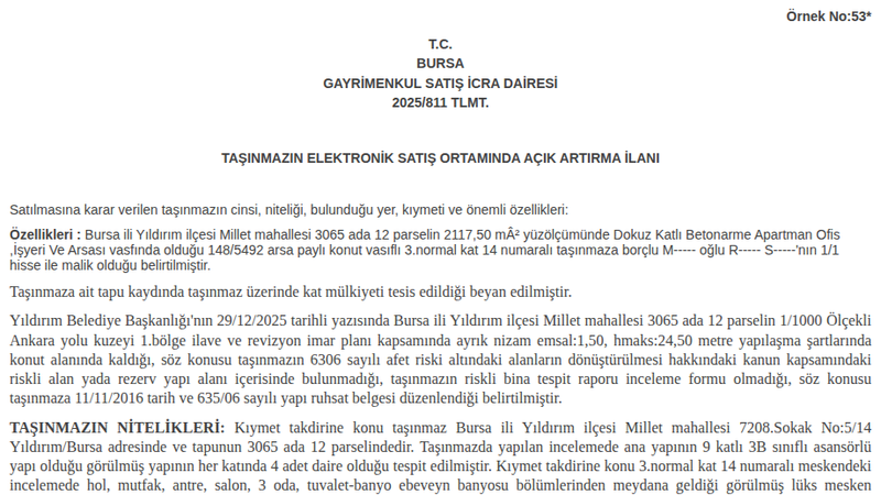 Konut - BURSA YILDIRIM - 2.117,50 m²