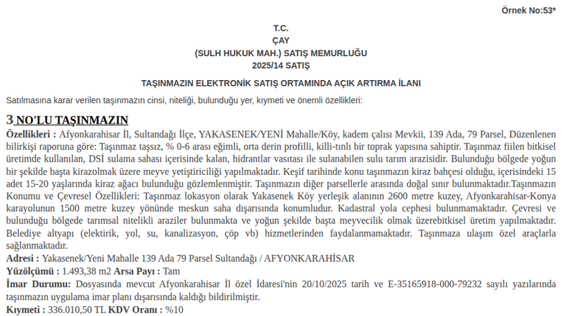 Arsa/Arazi - AFYONKARAHİSAR SULTANDAĞI - 493,38 m²
