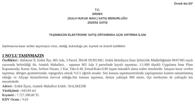 Konut - BALIKESİR ERDEK - 643,94 m²