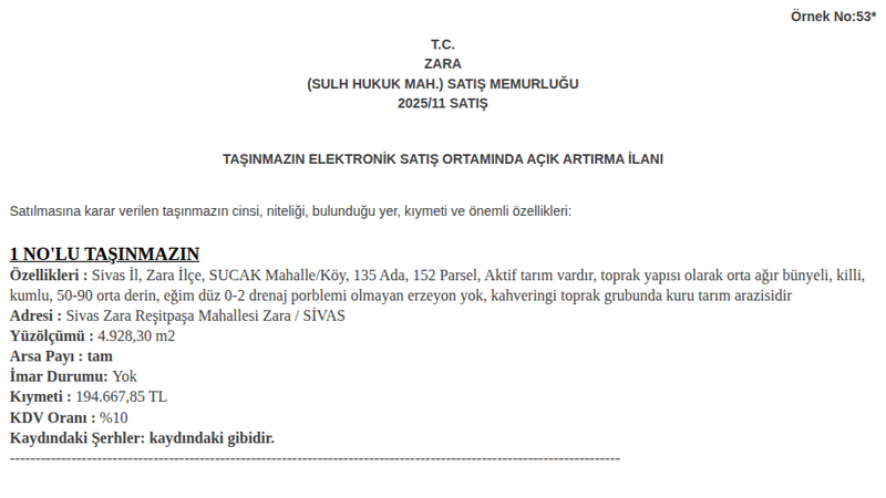 Arsa/Arazi - SİVAS ZARA - 928,30 m²
