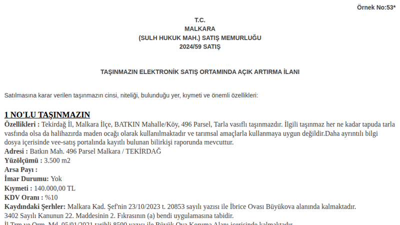 Arsa/Arazi - TEKİRDAĞ MALKARA