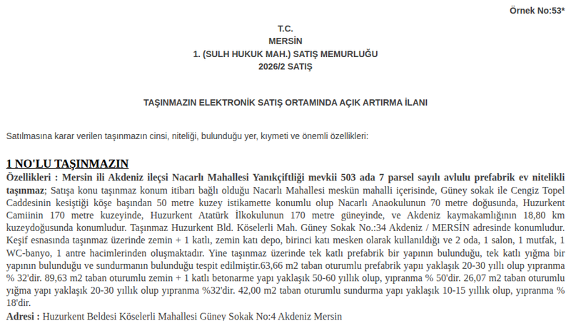 Konut - MERSİN AKDENİZ - 63,66 m²
