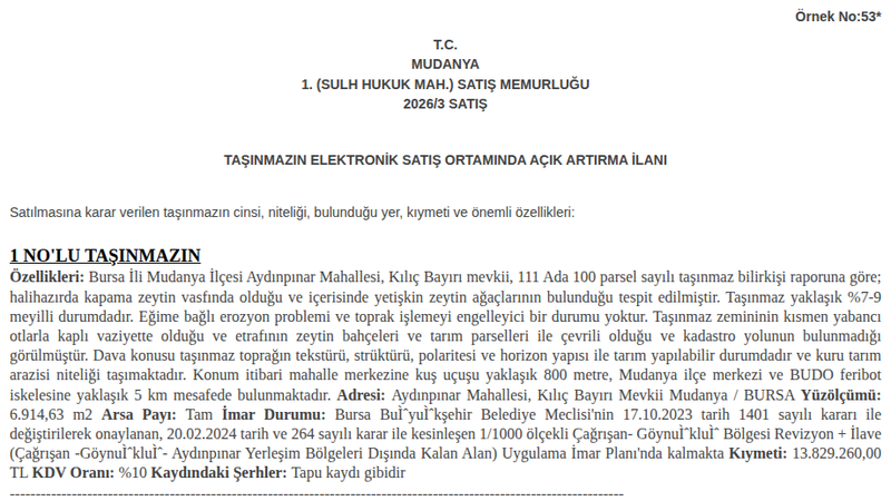 Arsa/Arazi - BURSA MUDANYA - 914,63 m²
