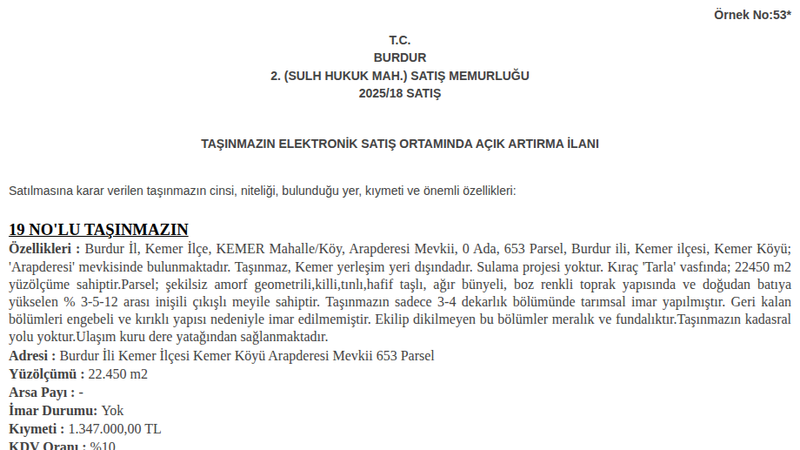Arsa/Arazi - BURDUR KEMER - 22.450 m²