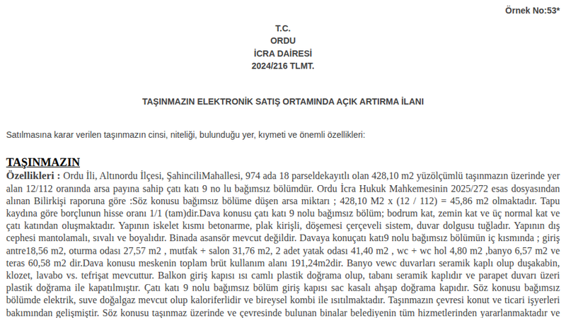 Arsa/Arazi - ORDU ALTINORDU - 428,10 m²