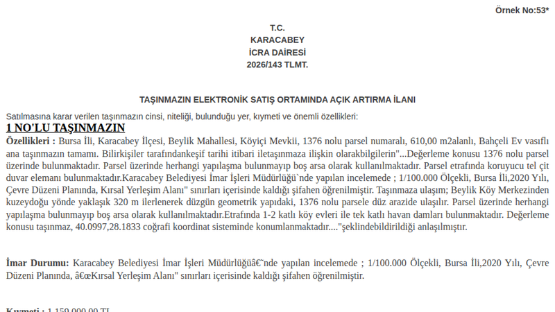 Arsa/Arazi - BURSA KARACABEY