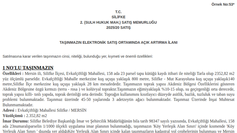 Satılık Tarla - Mersin Silifke