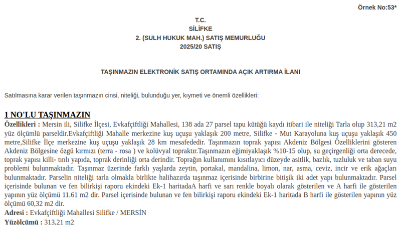 Satılık Tarla - Mersin Silifke