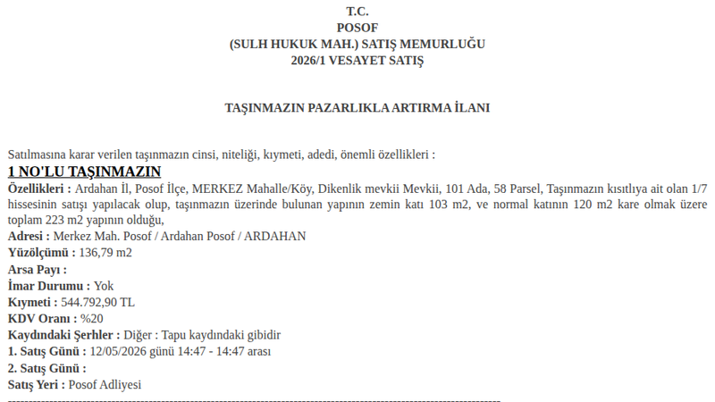 Arsa/Arazi - ARDAHAN POSOF - 103 m²