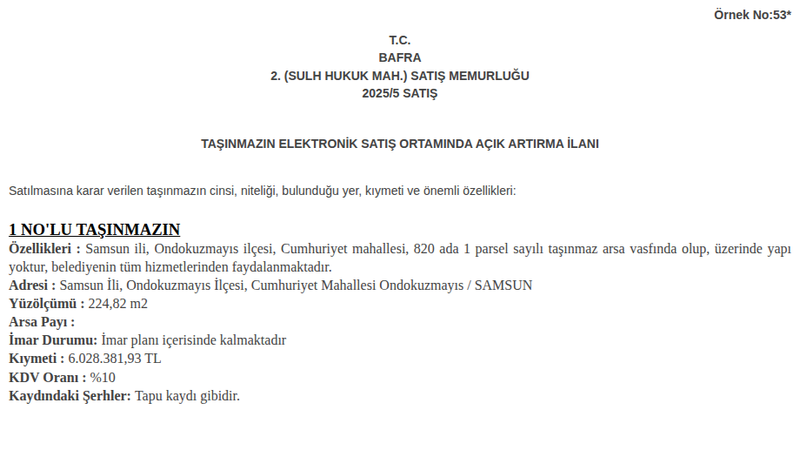 Satılık Arsa/Arazi - Samsun Ondokuzmayıs