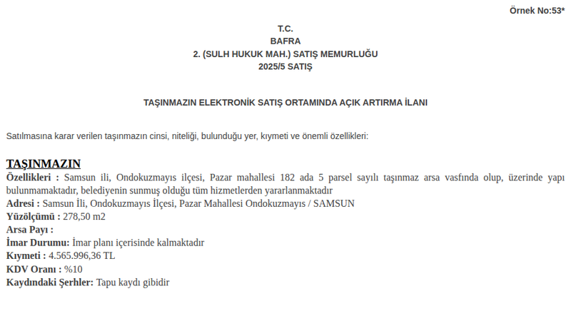 Arsa/Arazi - SAMSUN ONDOKUZMAYIS - 278,50 m²