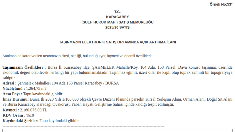 Arsa/Arazi - BURSA KARACABEY - 264,75 m²