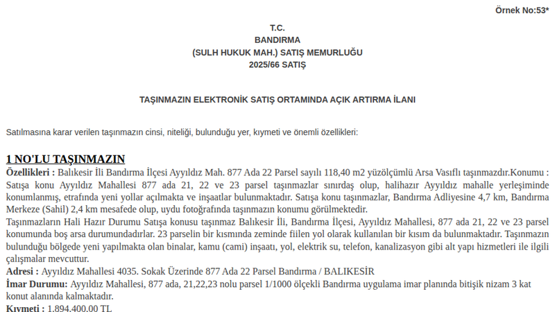 Arsa/Arazi - BALIKESİR BANDIRMA - 118,40 m²