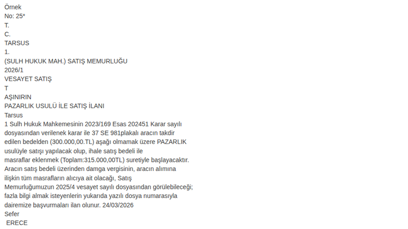 Otomobil - MERSİN KAT TARSUS
