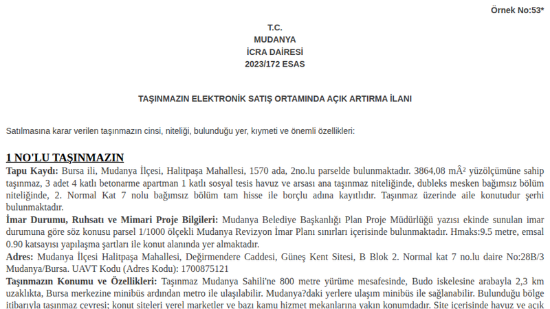 Konut - BURSA MUDANYA - 3.864,08 m²