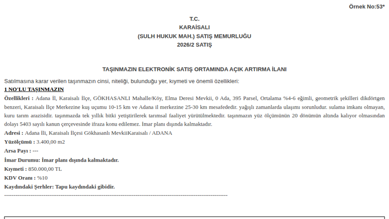 Arsa/Arazi - ADANA KARAİSALI - 400 m²