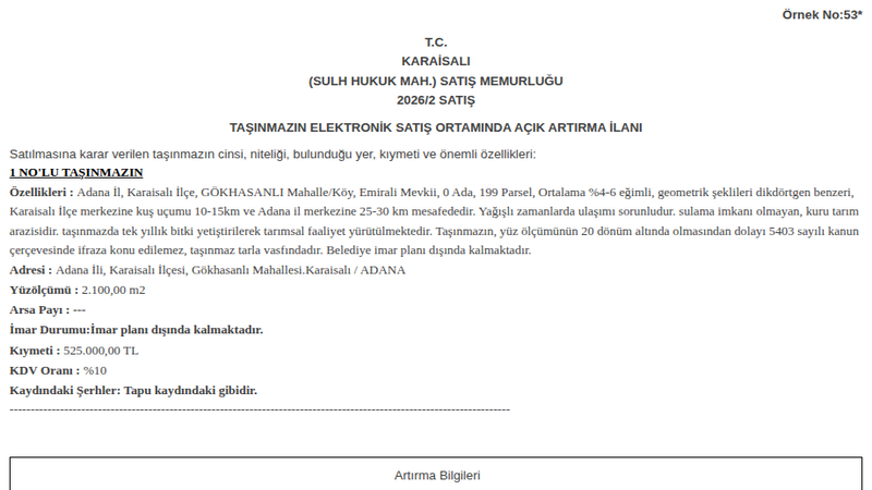 Arsa/Arazi - ADANA KARAİSALI - 100 m²
